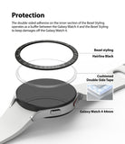 Galaxy Watch 5/4 44mm | Bezel Styling - Exploded view showing a black bezel, adhesive ring, and Galaxy Watch 4.