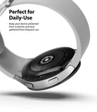 Galaxy Watch 5/4 44mm | Bezel Styling - Silver smartwatch with a protective bezel, showing the black sensor back and side buttons.