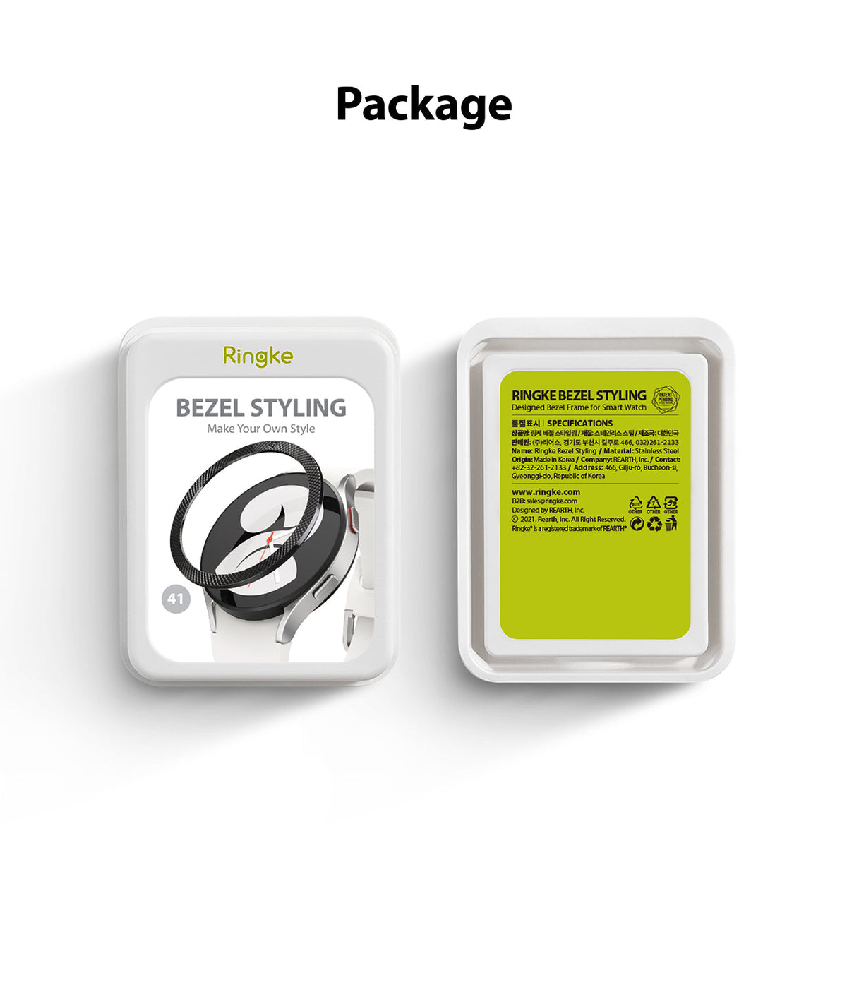 Galaxy Watch 5 / 4 (44mm) | Premium Bezel Styling - Front and back of Ringke Bezel Styling packaging for smartwatches.