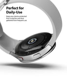 Galaxy Watch 5 / 4 (44mm) | Premium Bezel Styling - Silver bezel ring on a Galaxy Watch with text about daily protection.