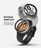 Galaxy Watch 5 / 4 (44mm) | Premium Bezel Styling - Two Galaxy watches with stainless steel bezel covers attached.