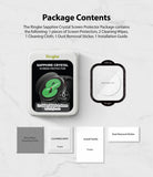 Galaxy Watch 5 / 4 (44mm) Screen Protector | Sapphire Crystal Glass - Galaxy Watch 5 / 4 (44mm) Screen Protector - Package contents including sapphire glass protector, wipes, cloth, and guide.