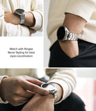 Galaxy Watch 6 / 5 / 4 (40mm) | Metal One Band - Silver metal link watch band worn on a wrist with a Galaxy Watch.