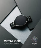 Galaxy Watch 6 / 5 / 4 (44mm) | Metal One Band - Black smartwatch with metal link band on a geometric gray background.