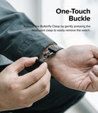 Galaxy Watch 6 / 5 / 4 (44mm) | Metal One Band - Hands opening the black metal watch band's butterfly deployant clasp.