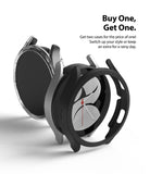 Galaxy Watch 4 40mm Case | Slim - Two Galaxy Watch 4 cases, one clear and one black, floating around a silver watch face.