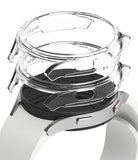 Galaxy Watch 4 40mm Case | Slim - Two clear, slim protective cases stacked above a white Galaxy Watch 4.