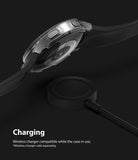 Galaxy Watch 4 40mm Case | Slim - Clear protective case on a Galaxy Watch 4 hovering above a black wireless charger.