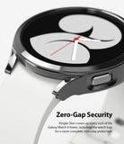 Galaxy Watch 4 40mm Case | Slim - Close-up of a black slim protective case on a white Galaxy Watch 4 with zero-gap lug coverage.
