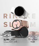 Galaxy Watch 4 40mm Case | Slim - Three Galaxy Watch 4 units in silver, rose gold, and black stacked vertically against a white background.