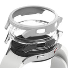 Galaxy Watch 4 40mm Case | Slim - Exploded view of a white smartwatch with a clear protective case and a white frame.