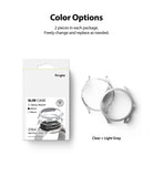 Galaxy Watch 4 40mm Case | Slim - Retail packaging for a 2-pack of clear and light gray slim watch cases.