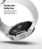 Galaxy Watch 4 40mm Case | Slim - White protective case on a Galaxy Watch 4, showing the back sensor and side buttons.