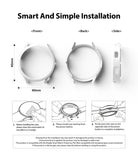 Galaxy Watch 4 40mm Case | Slim - Front, back, and side views of a white watch case with three-step installation diagrams.