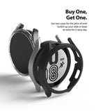 Galaxy Watch 4 (44mm) Case | Slim - Two slim watch cases in clear and black floating above a Galaxy Watch 4.