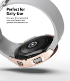 Galaxy Watch 4 (44mm) Case | Slim - Rose gold protective case on a Galaxy Watch 4 with a white band against a white background.