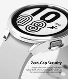 Galaxy Watch 4 (44mm) Case | Slim - Close-up of a silver protective case on a Galaxy Watch 4 with a white strap.