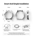 Galaxy Watch 4 (44mm) Case | Slim - Three views of a watch case with installation steps and dimensions shown.
