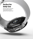 Galaxy Watch 4 (44mm) Case | Slim - Close-up of a slim protective case on a Galaxy Watch 4 with text about daily use.