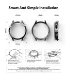 Galaxy Watch 4 (44mm) Case | Slim - Three views of a watch case with a three-step installation guide and safety notes.