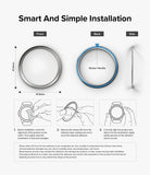 Galaxy Watch 5 Pro 45mm | Inner Bezel Styling - Installation guide showing bezel dimensions, adhesive backing, and three steps to attach it to a smartwatch.