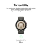 Galaxy Watch 5 Pro 45mm | Bezel Styling - Smartwatch with a metallic bezel ring, gray band, and digital face showing weather and date.