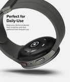 Galaxy Watch 5 Pro 45mm | Bezel Styling - Close-up of a grey smartwatch with a protective bezel, showing side buttons and strap.