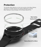 Galaxy Watch 5 Pro 45mm | Bezel Styling - Exploded view showing bezel, guide film, and adhesive tape for watch protection.