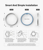 Galaxy Watch 5 Pro 45mm | Bezel Styling - Installation guide showing front, back, and side views with three steps.