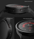 Galaxy Watch 5 Pro 45mm | Bezel Styling - Close-up views of a black watch showing a raised bezel, side cutouts, and engraved pattern.