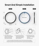 Galaxy Watch 5 Pro 45mm | Bezel Styling - Three-step installation guide for a watch bezel ring with dimensions and diagrams.