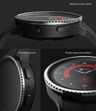 Galaxy Watch 5 Pro 45mm | Bezel Styling - Close-up views of a silver bezel with engraved patterns on a black smartwatch.