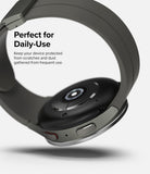 Galaxy Watch 5 Pro 45mm | Bezel Styling - Underside of a grey smartwatch with text about daily protection from scratches and dust.