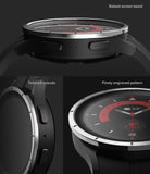 Galaxy Watch 5 Pro 45mm | Bezel Styling - Close-up views of a silver watch bezel featuring raised edges and engravings.