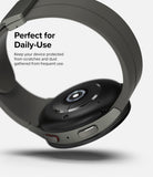Galaxy Watch 5 Pro 45mm | Bezel Styling - Underside view of a smartwatch with a grey band and protective bezel styling.