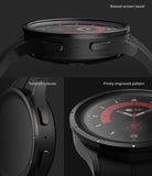 Galaxy Watch 5 Pro 45mm | Bezel Styling - Close-up of black watch showing raised bezel, tailored button cutouts, and engraved pattern.