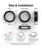 Galaxy Watch 5 Pro Case | Air Sports - Dimensions, weight, and three-step installation guide for a black watch case.