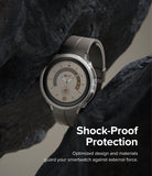 Galaxy Watch 5 Pro Case | Air Sports - A smartwatch in a protective case nestled between two dark, jagged rocks.