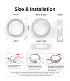 Galaxy Watch 5 Pro Case | Air Sports - Technical dimensions and three-step installation guide for the watch case.