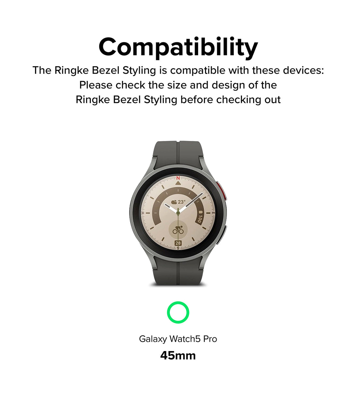 Galaxy Watch 5 Pro (45mm) | Premium Bezel Styling - A grey Galaxy Watch 5 Pro 45mm with a Ringke bezel styling accessory.