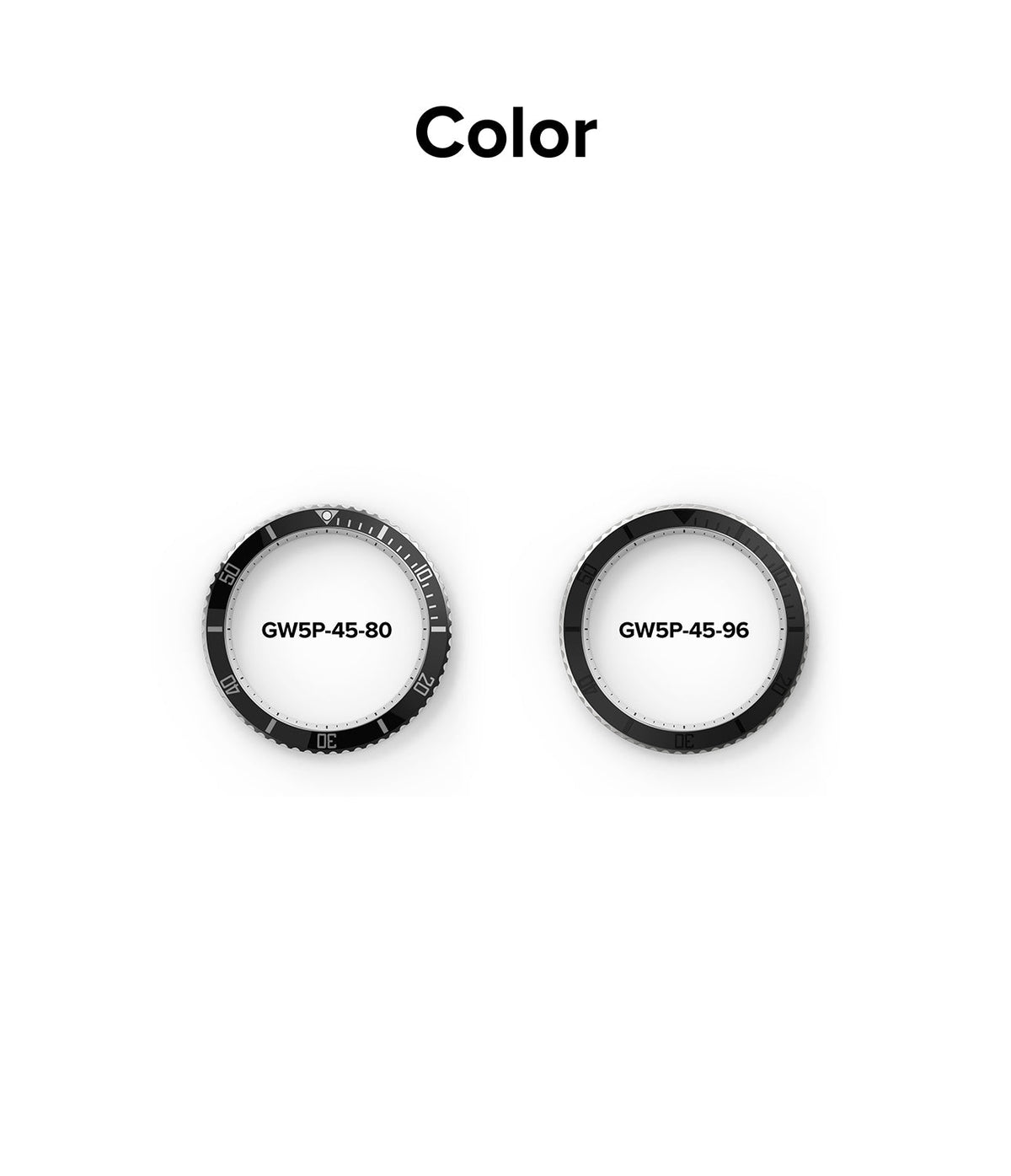 Galaxy Watch 5 Pro (45mm) | Premium Bezel Styling - Two circular black watch bezels with numeric markings labeled GW5P-45-80 and GW5P-45-96.