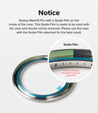 Galaxy Watch 5 Pro (45mm) | Premium Bezel Styling - Notice text and close-up of a green guide film inside a watch bezel.