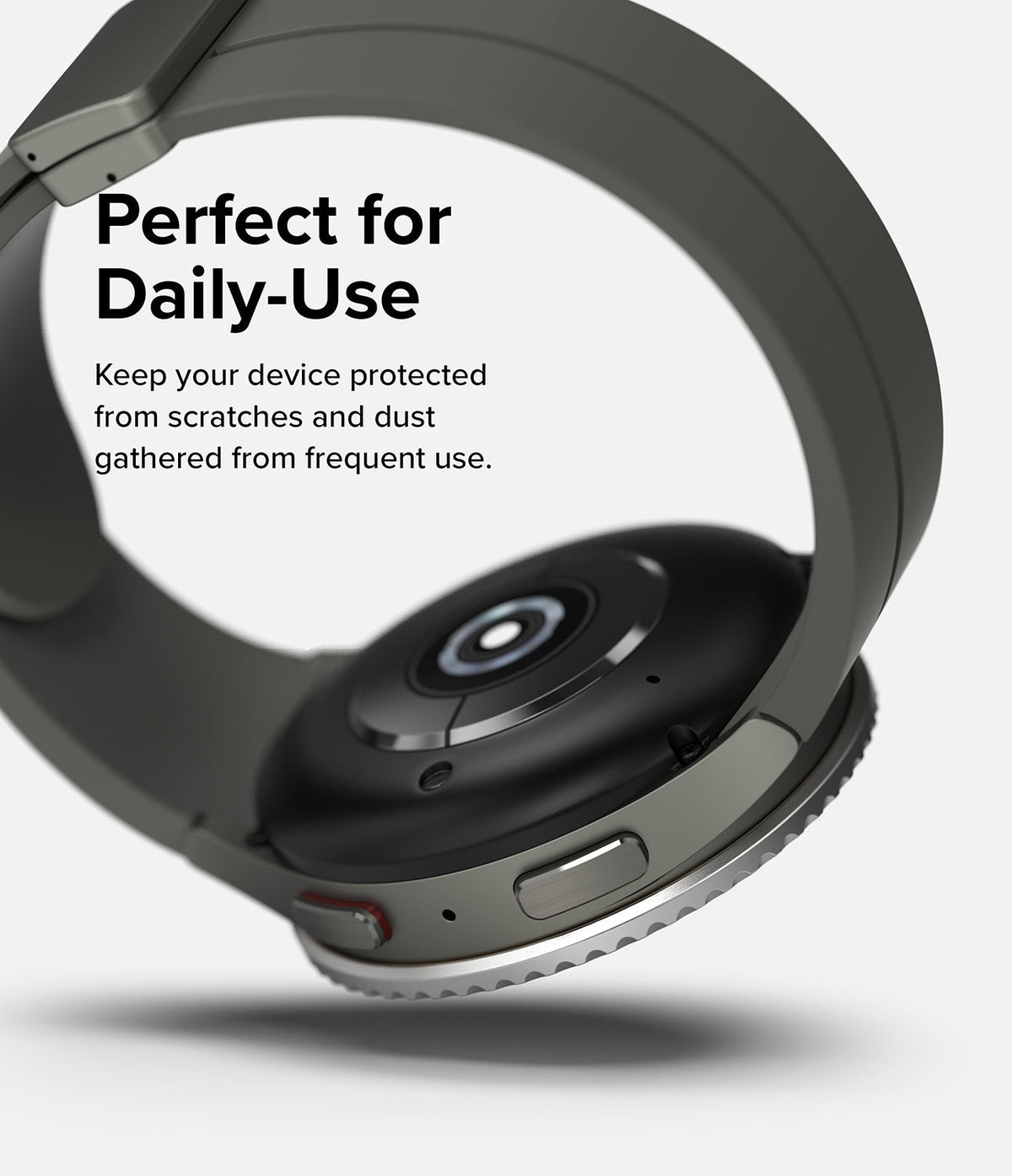 Galaxy Watch 5 Pro (45mm) | Premium Bezel Styling - Side view of a grey smartwatch with a protective bezel and strap.