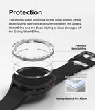 Galaxy Watch 5 Pro (45mm) | Premium Bezel Styling - Exploded view showing bezel, guide film, and adhesive tape above watch.