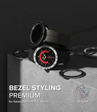 Galaxy Watch 5 Pro (45mm) | Premium Bezel Styling - Smartwatch with tachymeter bezel accessory on a concrete block.
