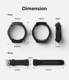 Galaxy Watch 5 Pro (45mm) Case + Band + Wire | Fusion-X Guard - Technical diagram showing dimensions of watch case and strap.