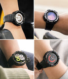 Galaxy Watch 5 Pro (45mm) Case + Band + Wire | Fusion-X Guard - Four close-up views of a rugged black watch case on wrists.
