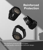 Galaxy Watch 5 Pro (45mm) Case + Band + Wire | Fusion-X Guard - Three black rugged watch cases floating above a pedestal.