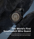 Galaxy Watch 5 Pro (45mm) Case + Band + Wire | Fusion-X Guard - Rugged black watch case with wire guard between dark rocks.