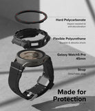 Galaxy Watch 5 Pro (45mm) Case | Fusion-X - Exploded view of watch case components, including bezel, frame, watch, and strap.